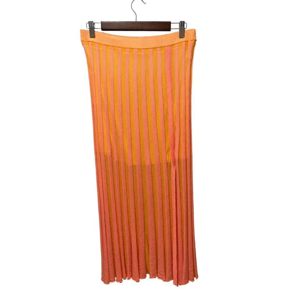 House of Harlow Orange & Pink Striped Maxi Skirt Size Large European Summer